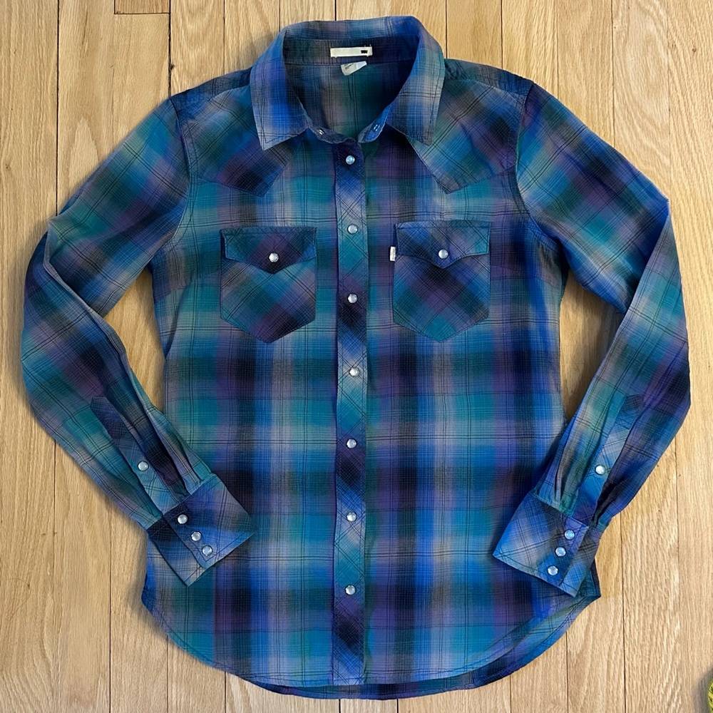 Levi's Multi-color Plaid Long Sleeve Button Snap Shirt, Women’s Size Small